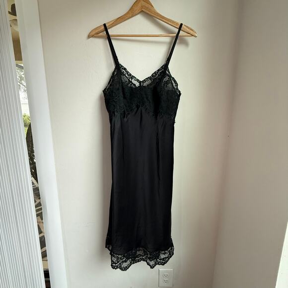 Fischer Vintage Slip Dress Black Nylon Silk Blend Lace Trim Lingerie Size 32 - Picture 3 of 13